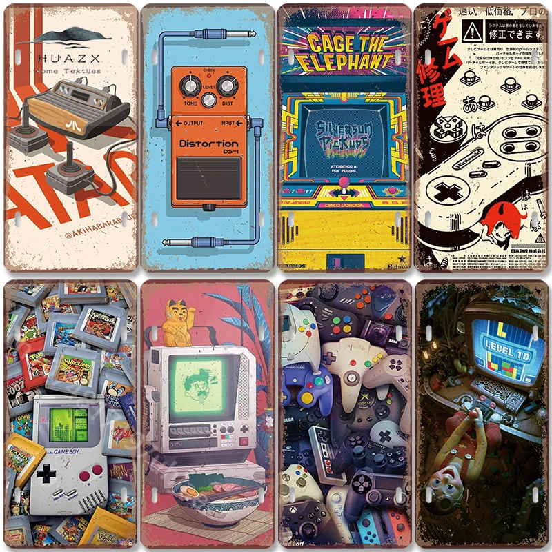 Retro Gaming Arcade Console - لافتة معدنية للألعاب بتصميم عتيق، على